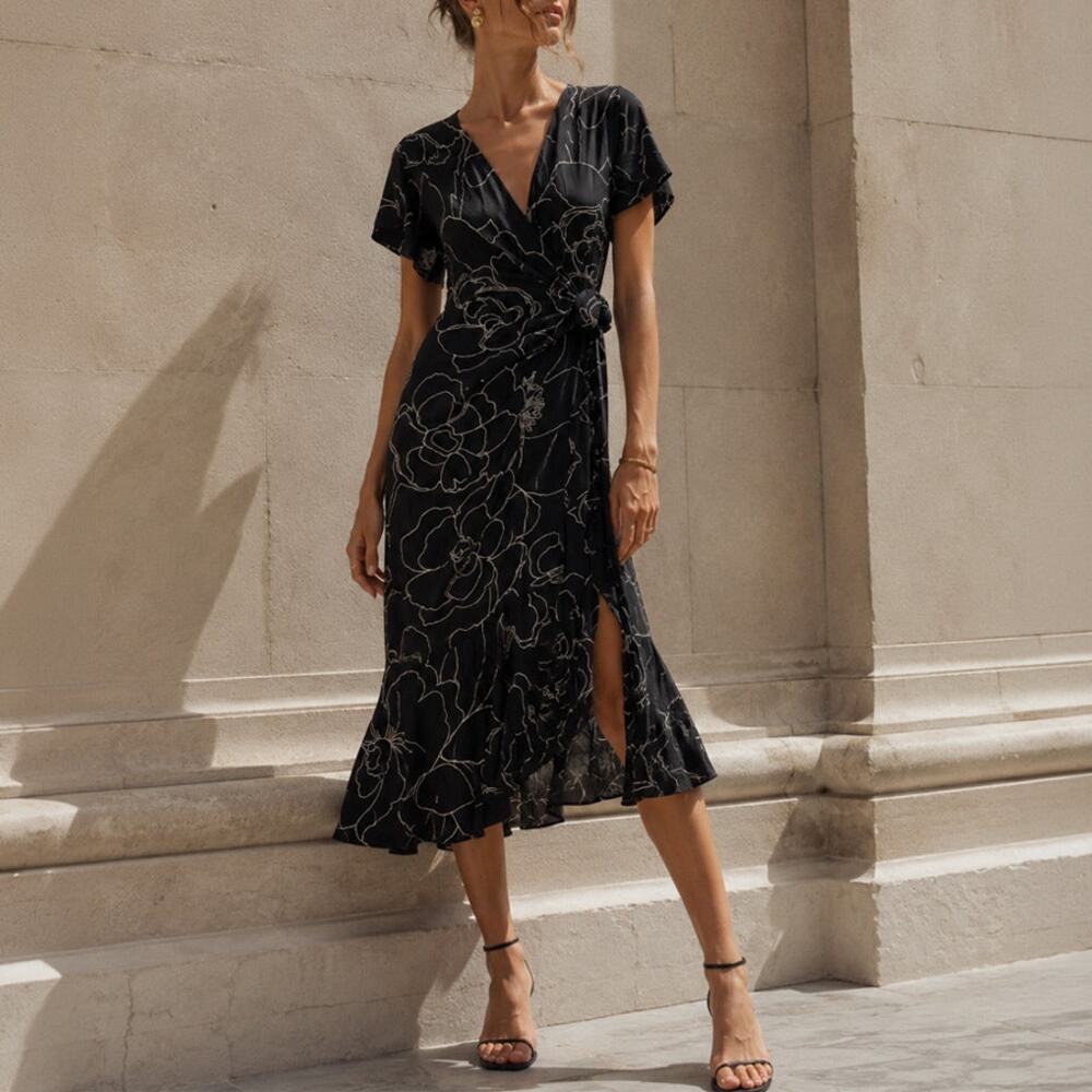 Vintage RARE Gianni Versace for Neiman Marcus Black Floral Wrap Dress